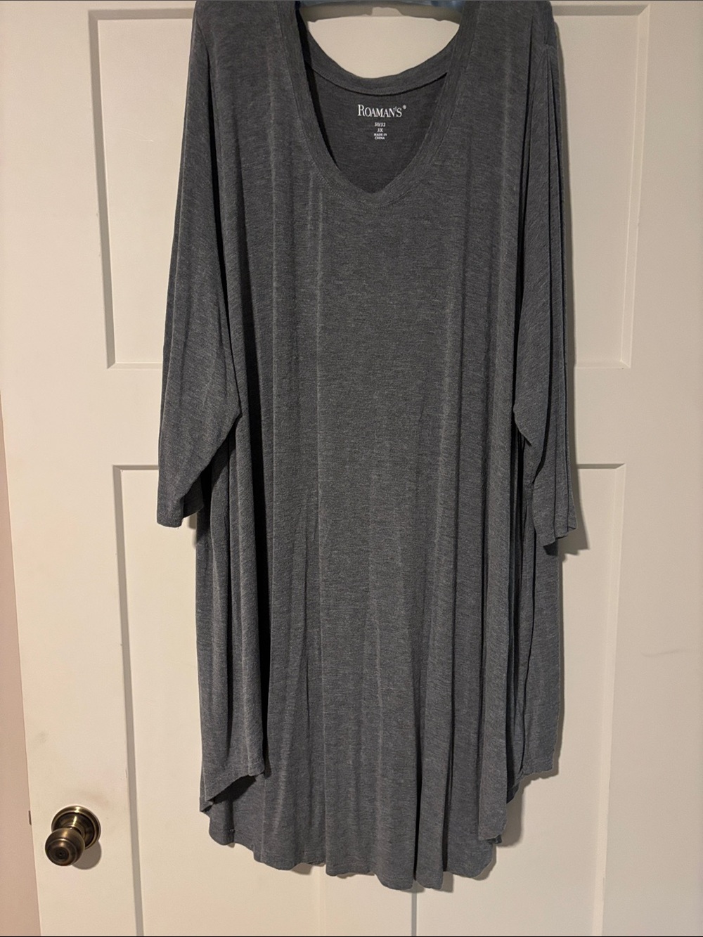 Roaman's Gray V-Neck Long Sleeve Dress - Picture 1 of 5